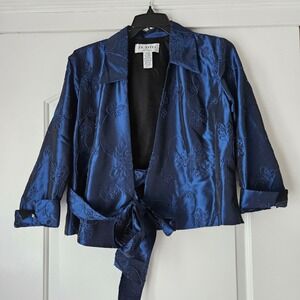 JR‎ Nites Vintage Caliendo Jacket Womens 14 Navy Blue Embroidered Wedding Guest
